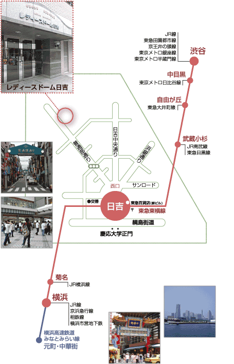 周辺マップ：横浜 東横線日吉 にあり、慶應大学（慶応大学）のそば、徒歩3分。
